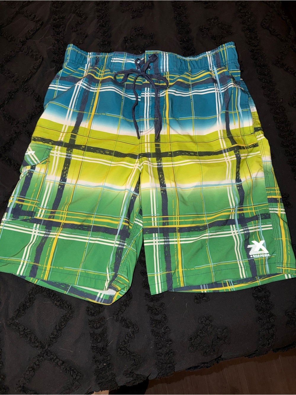 ZeroXposur Green and Blue Plaid Men's Athletic Swim Shorts